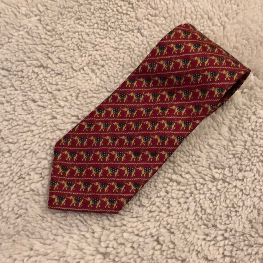 Jim Thompson Elephants 100% Silk Tie Dark Red